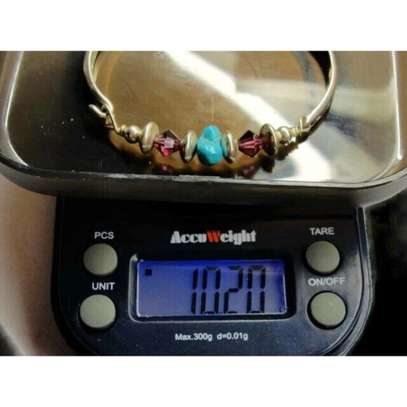Vintage Bracelet Sterling Silver 925 Turquoise Purple Bead Latching Bangle - Picture 6 of 12